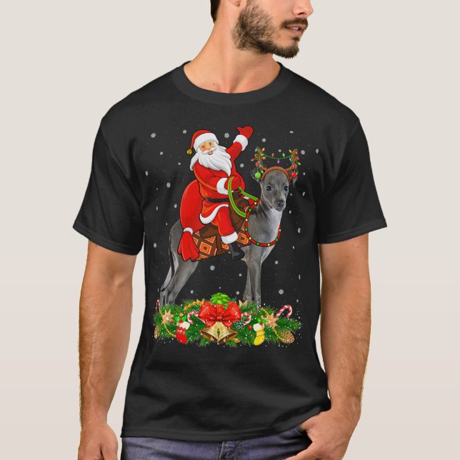 Xmas Matching Funny Santa Riding Italian Greyhound T-Shirt (Front)