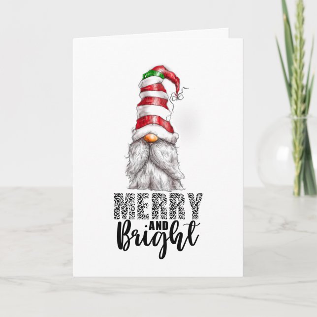 Xmas Merry and Bright Gnome Holiday Card (Front)