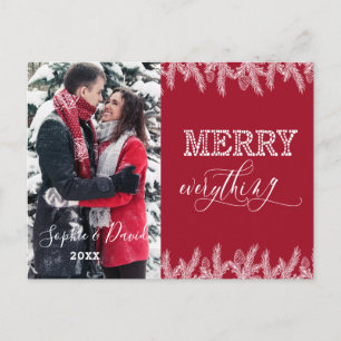 Xmas Merry Everything Typography Gold Pine Photo Invitation Postcard