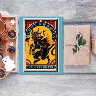 Xmas Merry Krampus Naughty Brats Circus Poster Holiday Card