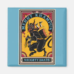 Xmas Merry Krampus Naughty Brats Circus Poster  Magnet