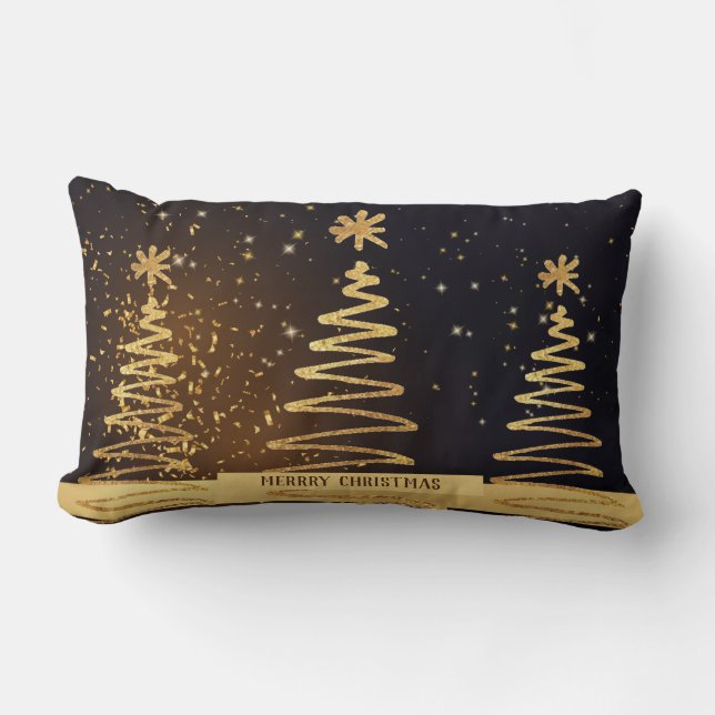 Xmas Modern luxury elegant trees black and gold Lumbar Cushion (Front)