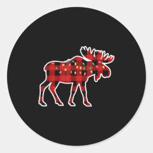 Xmas Moose Red And Black Buffalo Plaid Christmas L Classic Round Sticker