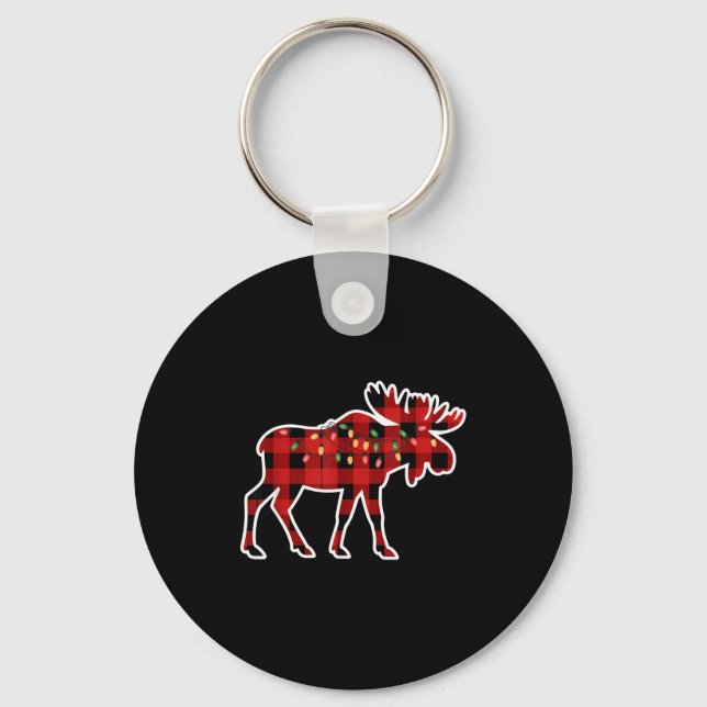 Xmas Moose Red And Black Buffalo Plaid Christmas L Key Ring (Front)