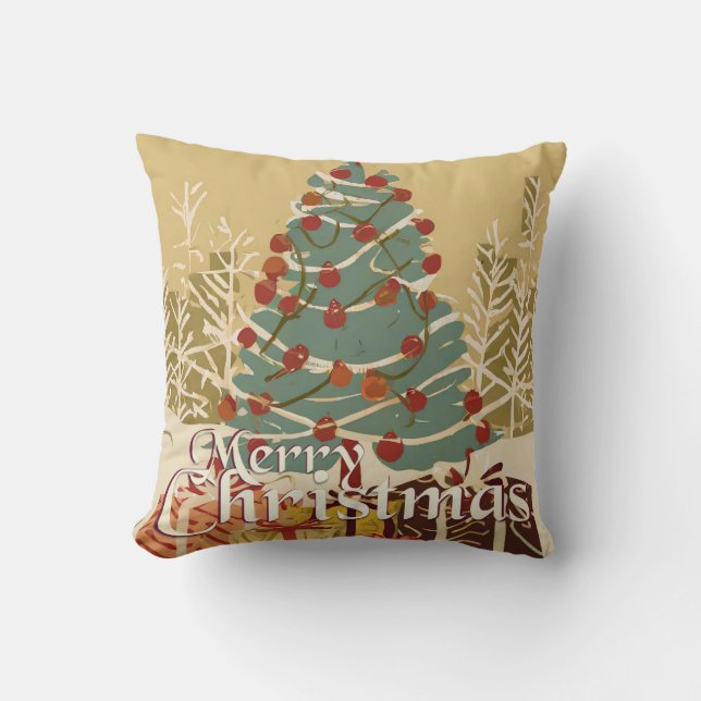 Xmas Motif, with Presents Under the Christmas Tree Cushion (Front)