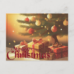 Xmas Motif, with Presents Under the Christmas Tree Holiday Postcard