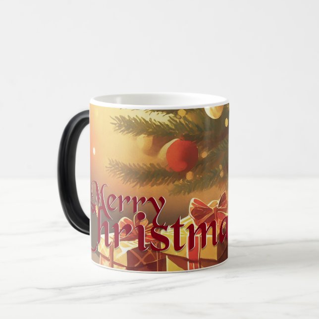Xmas Motif, with Presents Under the Christmas Tree Magic Mug (Front Left)