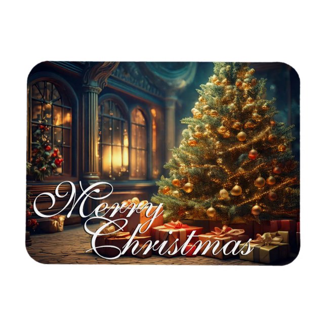 Xmas Motif with Presents Under the Christmas Tree  Magnet (Horizontal)