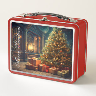Xmas Motif with Presents Under the Christmas Tree Metal Lunch Box