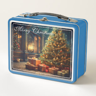 Xmas Motif with Presents Under the Christmas Tree Metal Lunch Box