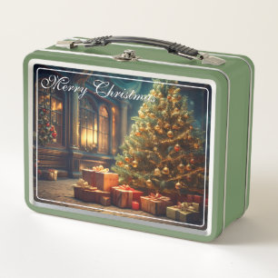 Xmas Motif with Presents Under the Christmas Tree  Metal Lunch Box