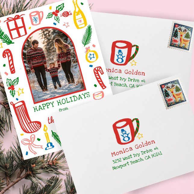 Xmas Mug Doodle CHRISTMAS Holiday Return Address Envelope (Xmas Mug Doodle Cute CHRISTMAS Holiday CUSTOM Address Envelope
)