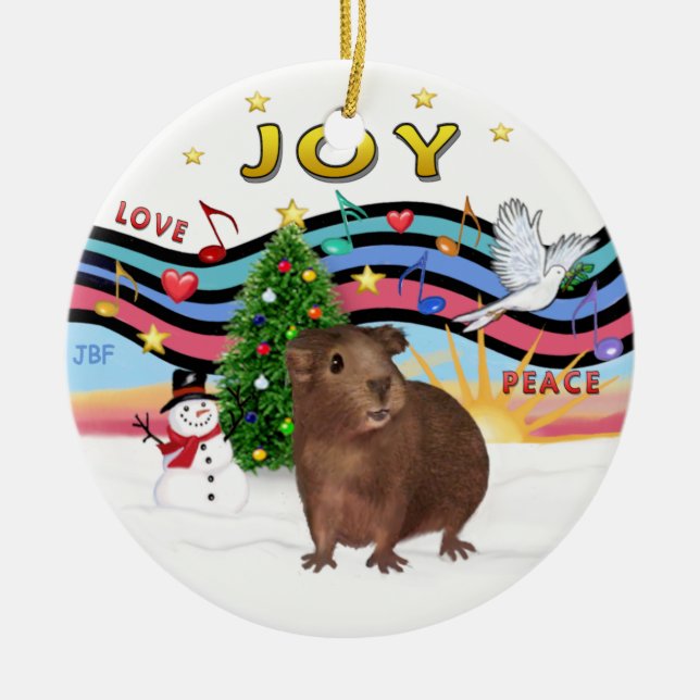 Xmas Music 1 - Brown Guinea Pig #3 Ceramic Tree Decoration (Front)