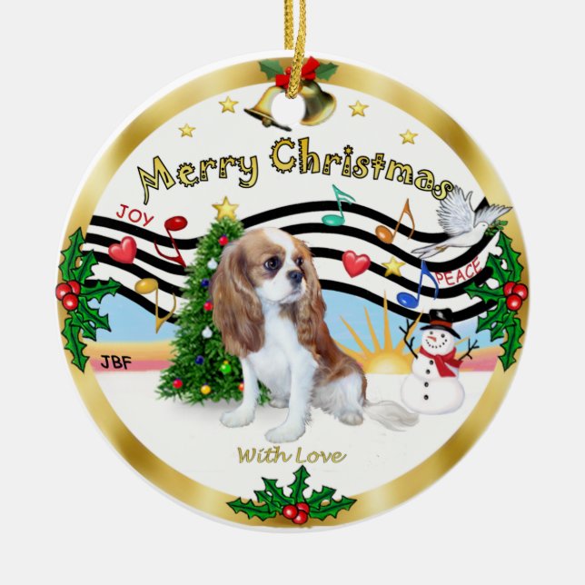 Xmas Music 1 - Cavalier (Blenheim) Ceramic Tree Decoration (Front)