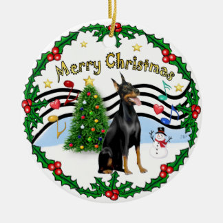 Xmas Music 1 - Doberman Pinscher 1 Ceramic Tree Decoration