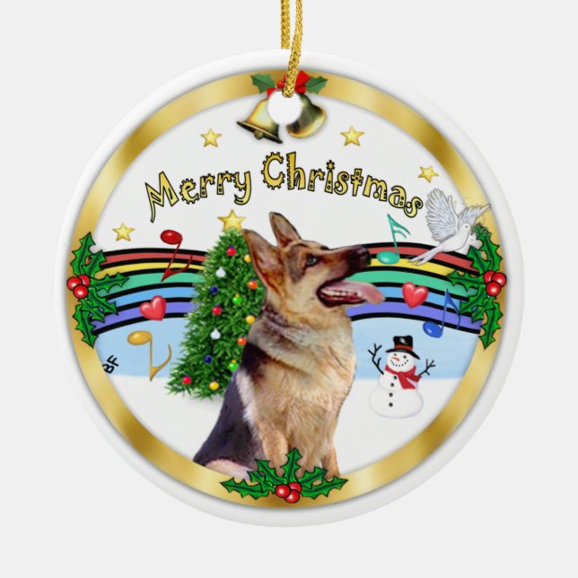 Xmas Music 1 - MC - German Shepherd 1 Ceramic Tree Decoration (Front)