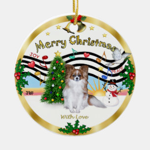 Xmas Music 1 - Papillon (fawn) Ceramic Tree Decoration