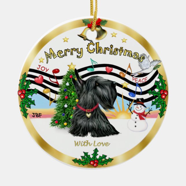 Xmas Music 1 - Scottish Terrier Ceramic Tree Decoration (Front)