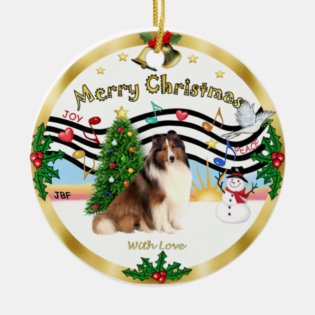 Xmas Music 1 - Shetland Sheepdog #7 Ceramic Tree Decoration (Front)