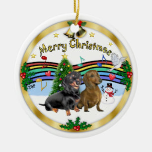 Xmas Music 1 - Two Dachshunds Ceramic Tree Decoration
