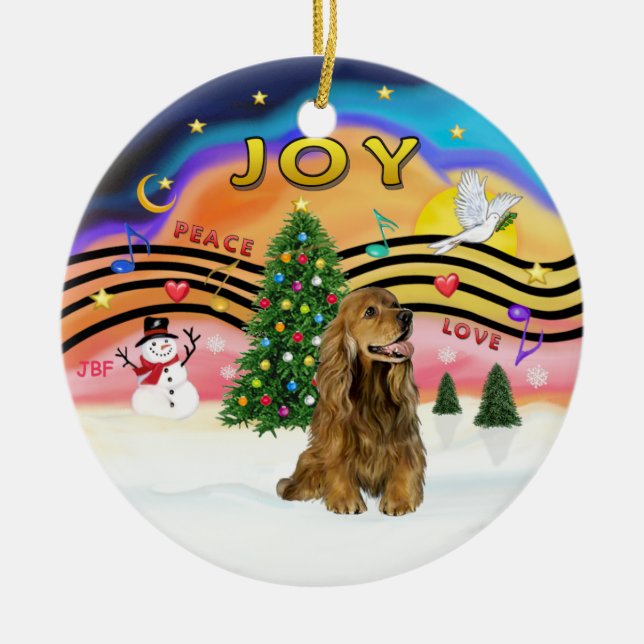 Xmas Music 2 - Cocker (brown) Ceramic Tree Decoration (Front)