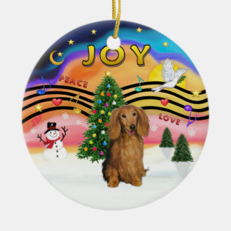 Xmas Music 2 - Dachshund (lg H, sable) Ceramic Tree Decoration