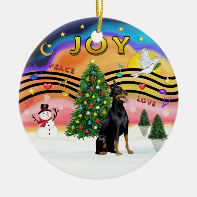 Xmas Music 2 - Doberman 1 Ceramic Tree Decoration (Front)