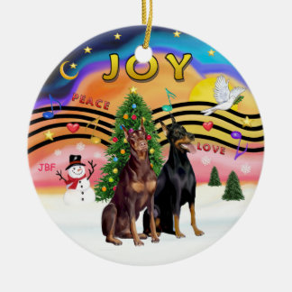 Xmas Music 2 - Dobermans (TWO) Ceramic Tree Decoration