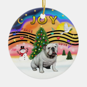 Xmas Music 2 - English Bulldog (white) Ceramic Tree Decoration