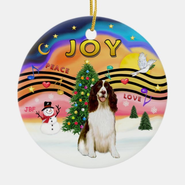 Xmas Music 2 - English Springer (Liver) Ceramic Tree Decoration (Front)