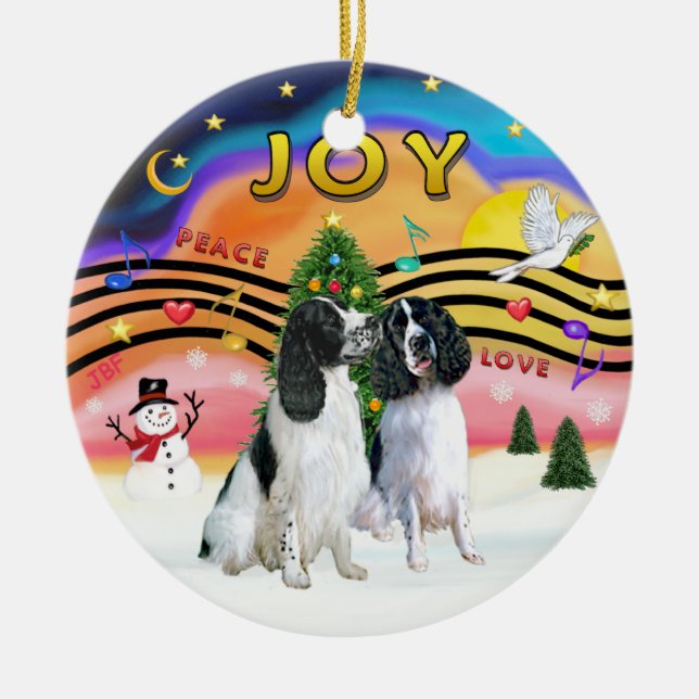 Xmas Music 2 - English Springers (2  black-white) Ceramic Tree Decoration (Front)