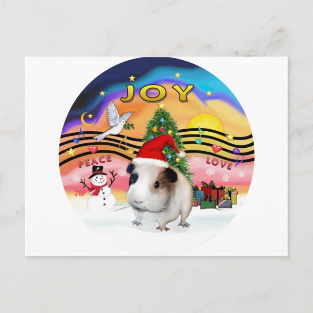 Xmas Music 2 - Guinea Pig 1 - hat Holiday Postcard (Front)