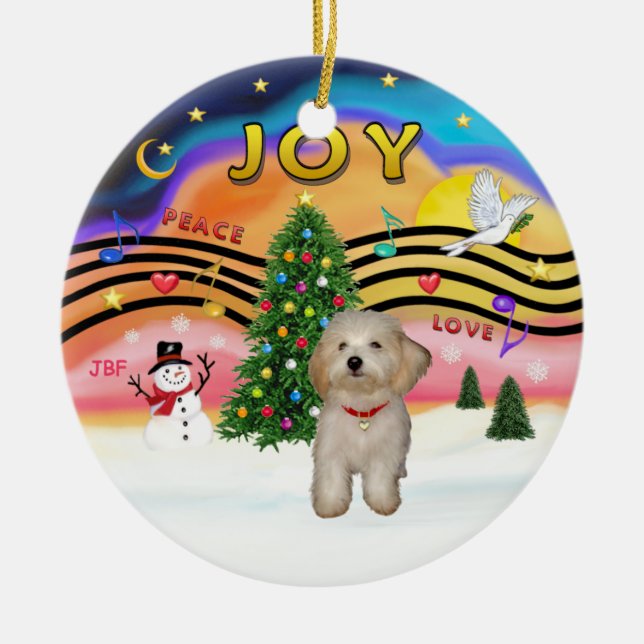 Xmas Music 2 - Havanese puppy Ceramic Tree Decoration (Front)