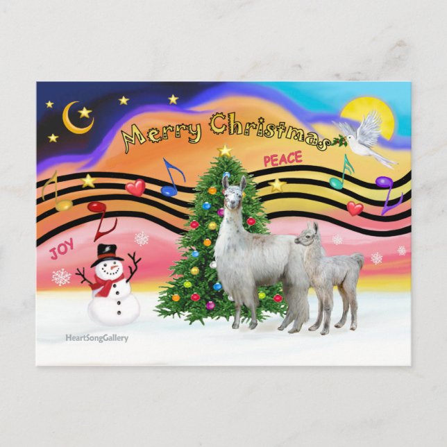 Xmas Music 2 - Llama Mama and Baby Holiday Postcard (Front)