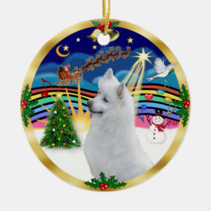 Xmas Music 3 - American Eskimo Dog #3 Ceramic Tree Decoration