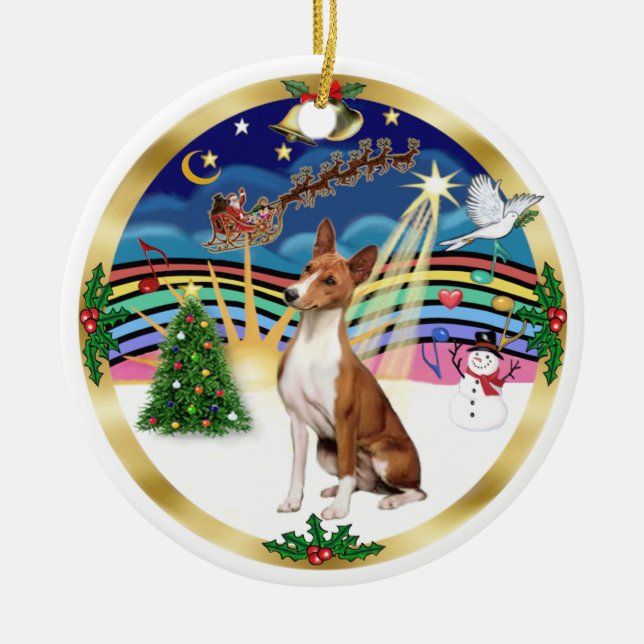 Xmas Music 5 - Basenji Ceramic Tree Decoration (Front)