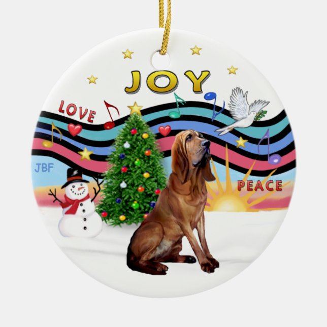 XMas Music - Bloodhound Ceramic Tree Decoration (Front)