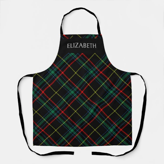 Xmas Navy Green Red Tartan Plaid Custom Holiday Apron (Front)