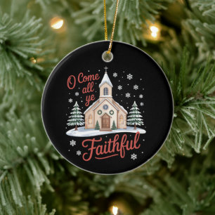 Xmas O Come All Ye Faithful Religious Christian Ceramic Tree Decoration
