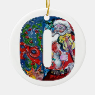 XMAS O LETTER /SANTA CLAUS WITH VIOLIN MONOGRAM CERAMIC TREE DECORATION
