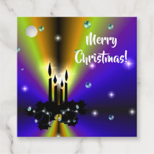 Xmas on Purple Yellow Rainbow with Pearls Favour Tags