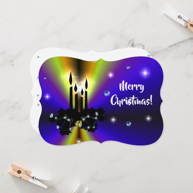 Xmas on Purple Yellow Rainbow with Pearls Invitation (Front/Back In Situ)