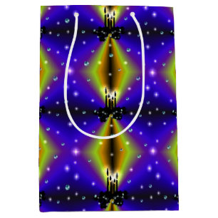 Xmas on Purple Yellow Rainbow with Pearls Medium Gift Bag