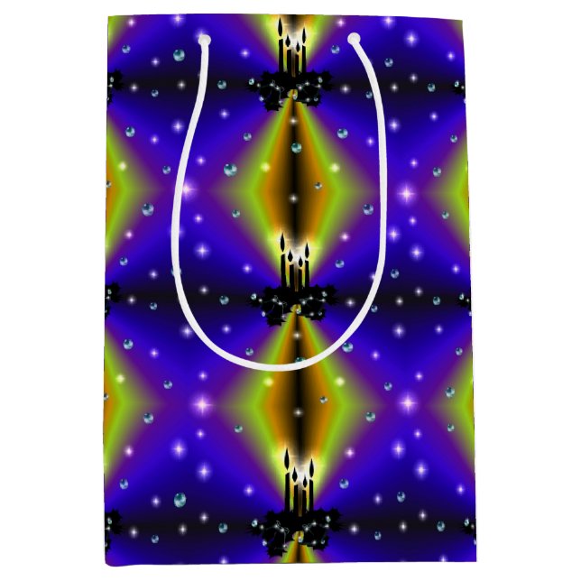 Xmas on Purple Yellow Rainbow with Pearls Medium Gift Bag (Front)