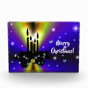 Xmas on Purple Yellow Rainbow with Pearls Photo Block