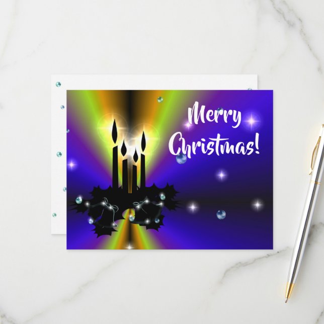 Xmas on Purple Yellow Rainbow with Pearls RSVP Card (Front/Back In Situ)