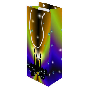 Xmas on Purple Yellow Rainbow with Pearls Wine Gift Bag