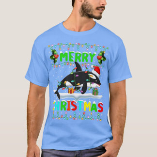 Xmas Orca Fish Lighting Santa Hat Merry Christmas  T-Shirt