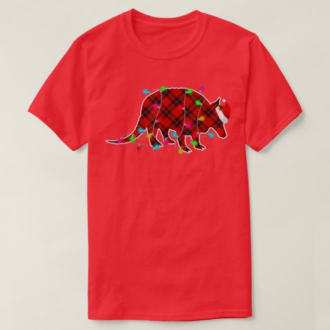 Xmas Pajama Red Plaid Christmas Lights Armadillo A T-Shirt (Design Front)