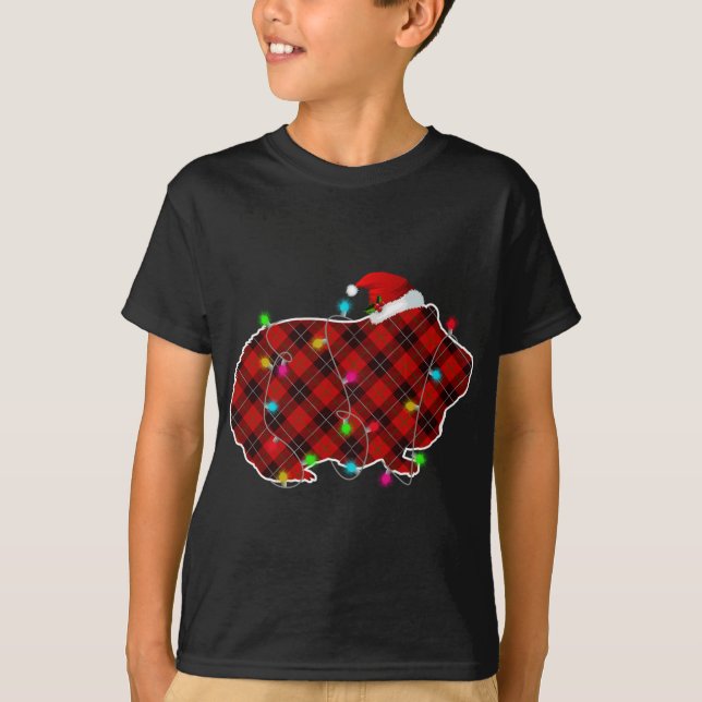 Xmas Pajama Red Plaid Christmas Lights Guinea pig  T-Shirt (Front)